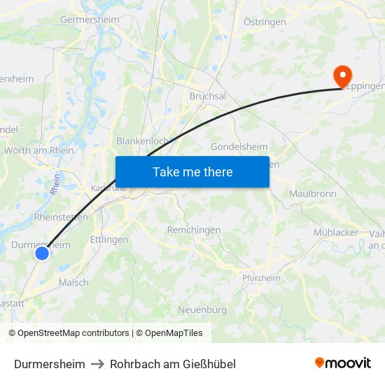 Durmersheim to Rohrbach am Gießhübel map