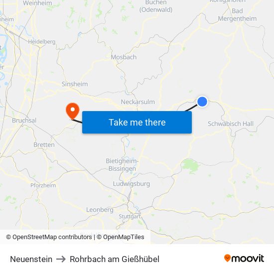 Neuenstein to Rohrbach am Gießhübel map