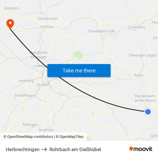 Herbrechtingen to Rohrbach am Gießhübel map