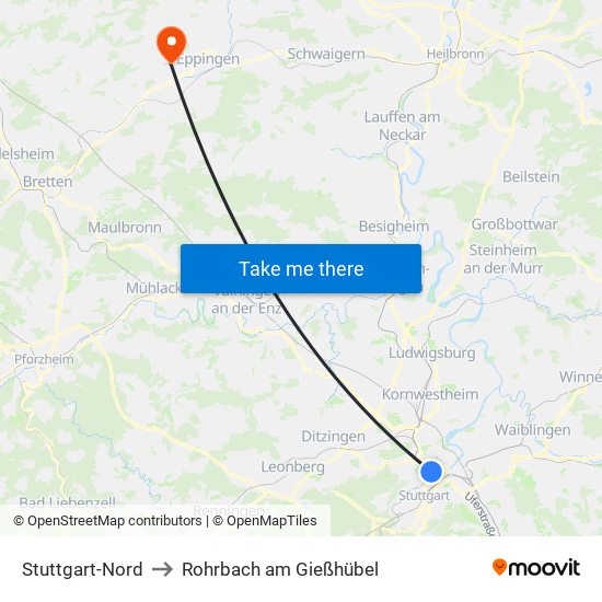 Stuttgart-Nord to Rohrbach am Gießhübel map