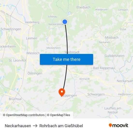 Neckarhausen to Rohrbach am Gießhübel map