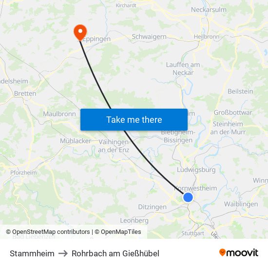 Stammheim to Rohrbach am Gießhübel map