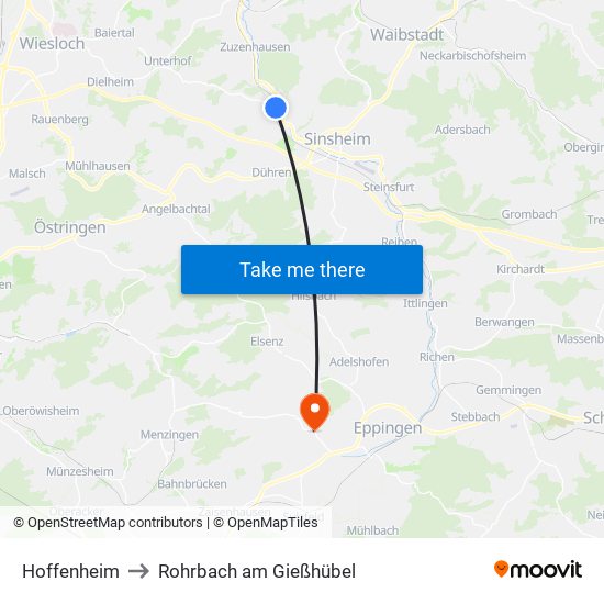 Hoffenheim to Rohrbach am Gießhübel map