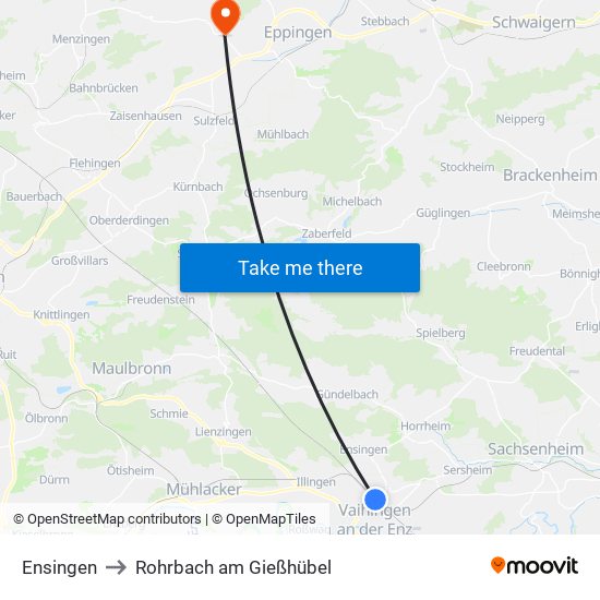 Ensingen to Rohrbach am Gießhübel map