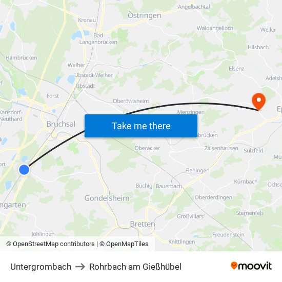 Untergrombach to Rohrbach am Gießhübel map