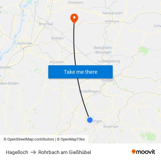 Hagelloch to Rohrbach am Gießhübel map