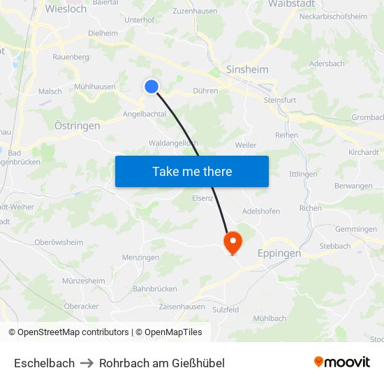 Eschelbach to Rohrbach am Gießhübel map