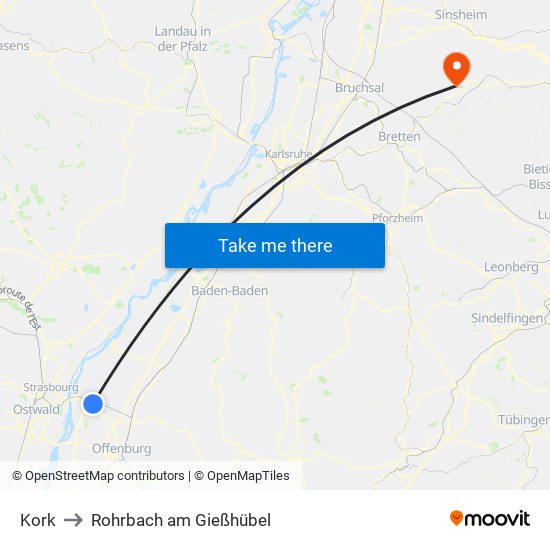 Kork to Rohrbach am Gießhübel map