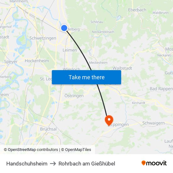 Handschuhsheim to Rohrbach am Gießhübel map