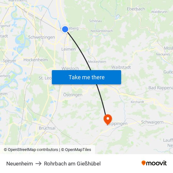 Neuenheim to Rohrbach am Gießhübel map