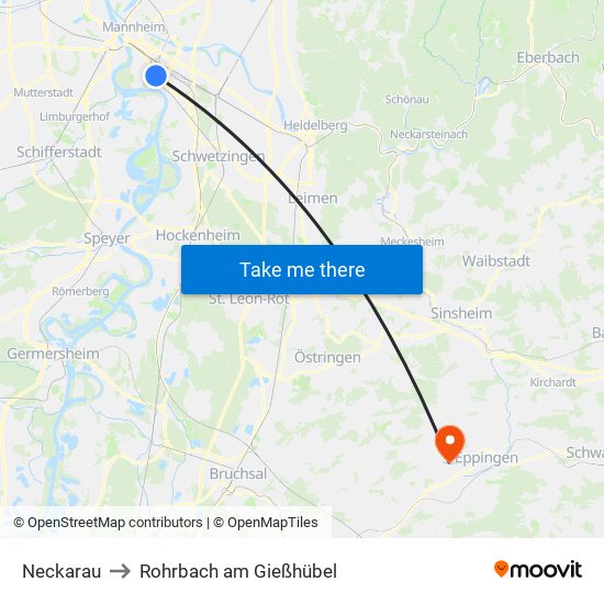 Neckarau to Rohrbach am Gießhübel map