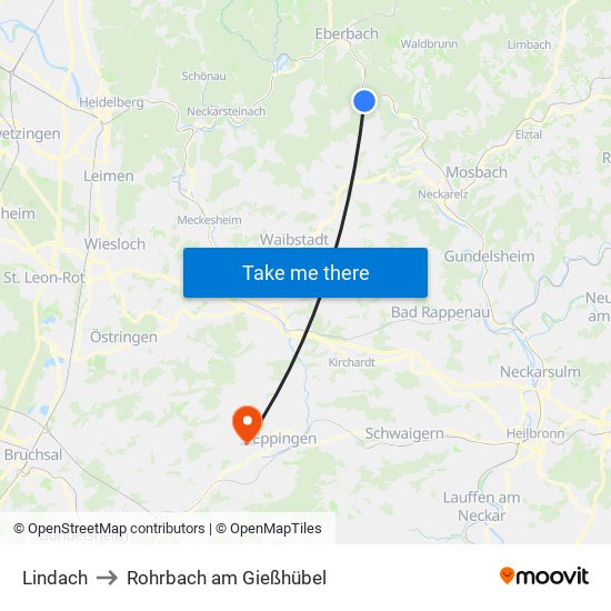 Lindach to Rohrbach am Gießhübel map