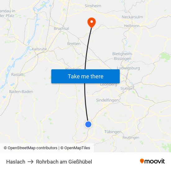 Haslach to Rohrbach am Gießhübel map