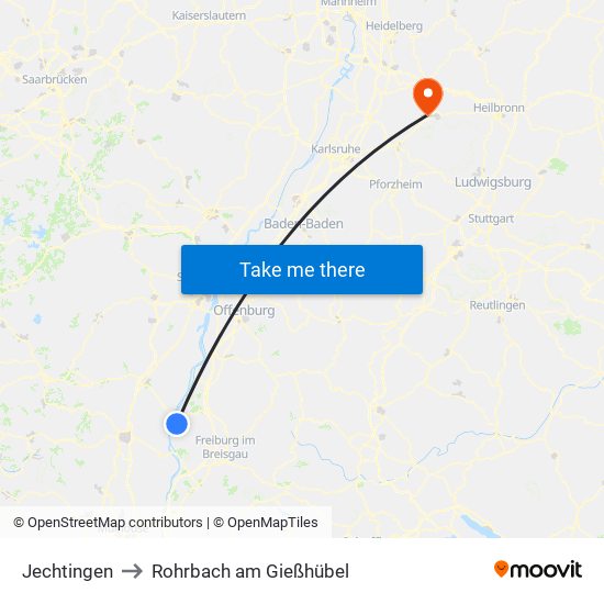 Jechtingen to Rohrbach am Gießhübel map