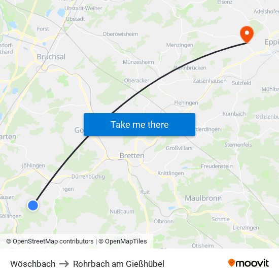Wöschbach to Rohrbach am Gießhübel map