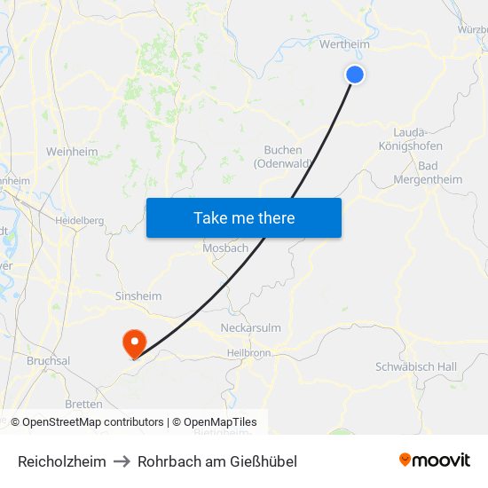 Reicholzheim to Rohrbach am Gießhübel map