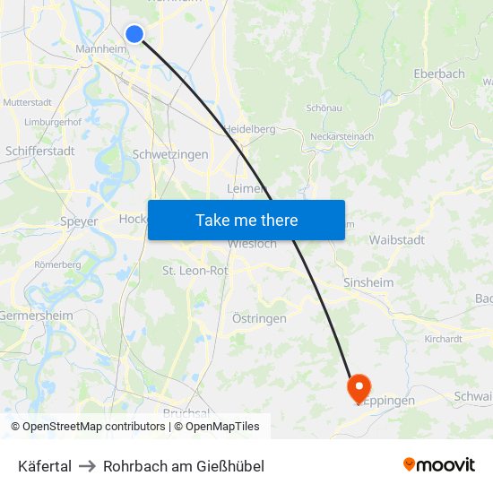 Käfertal to Rohrbach am Gießhübel map