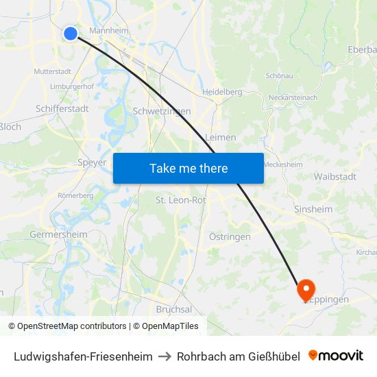 Ludwigshafen-Friesenheim to Rohrbach am Gießhübel map