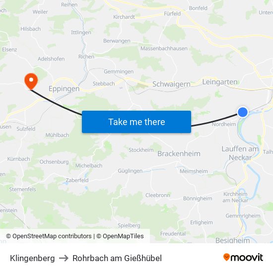 Klingenberg to Rohrbach am Gießhübel map