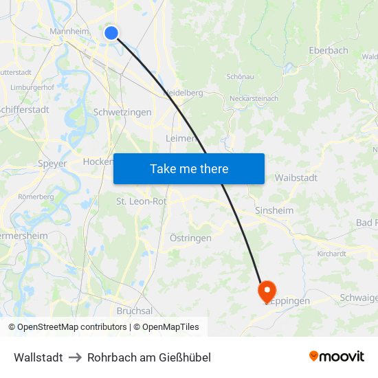Wallstadt to Rohrbach am Gießhübel map