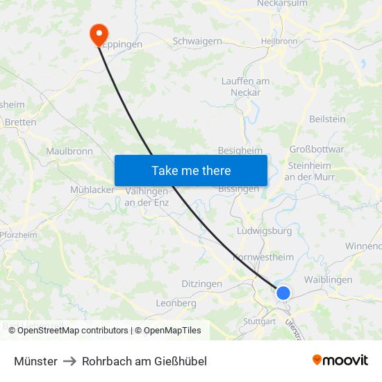 Münster to Rohrbach am Gießhübel map