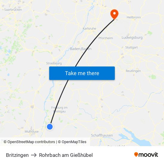 Britzingen to Rohrbach am Gießhübel map