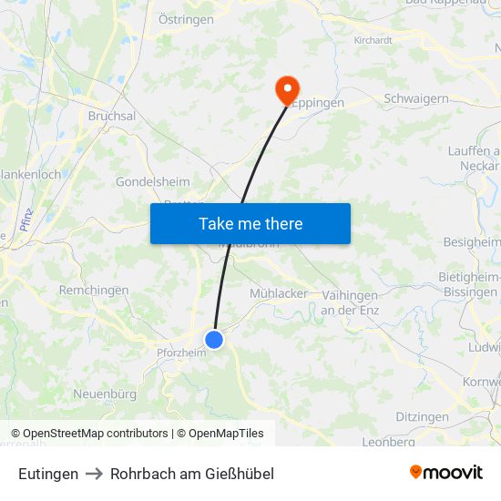 Eutingen to Rohrbach am Gießhübel map