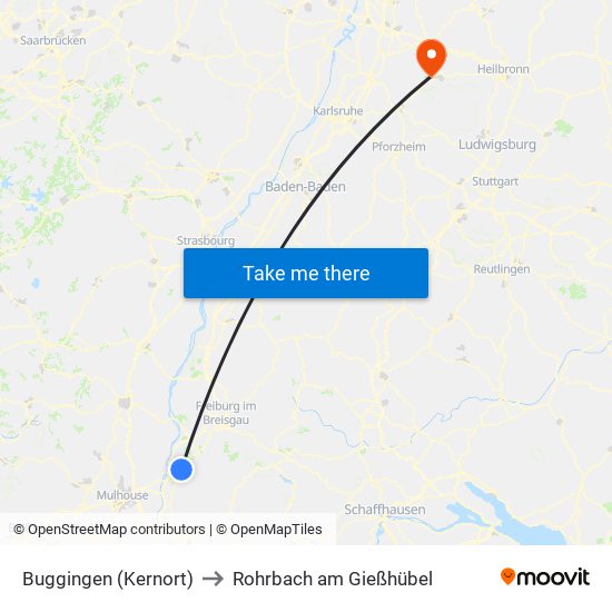 Buggingen (Kernort) to Rohrbach am Gießhübel map