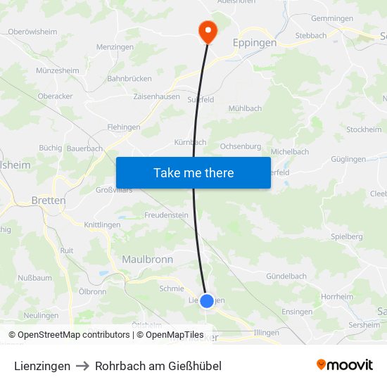 Lienzingen to Rohrbach am Gießhübel map