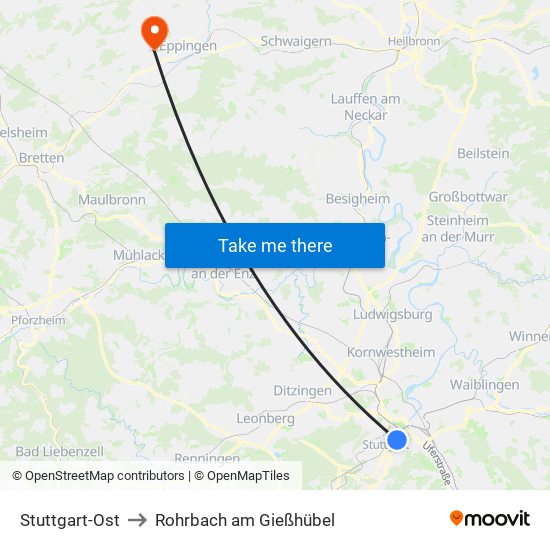 Stuttgart-Ost to Rohrbach am Gießhübel map