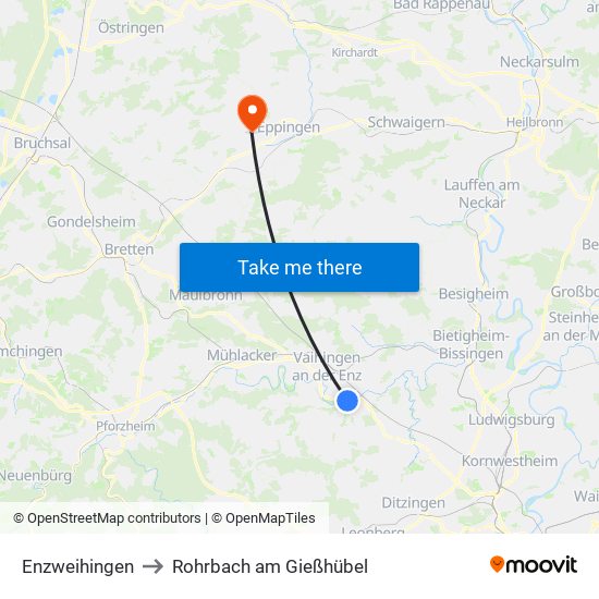 Enzweihingen to Rohrbach am Gießhübel map