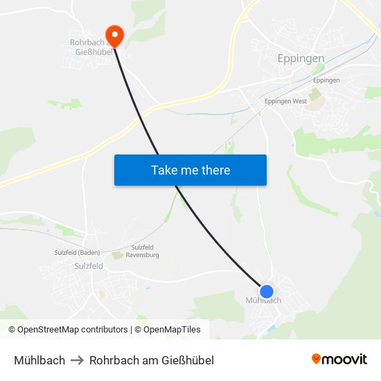 Mühlbach to Rohrbach am Gießhübel map