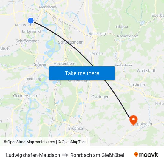 Ludwigshafen-Maudach to Rohrbach am Gießhübel map