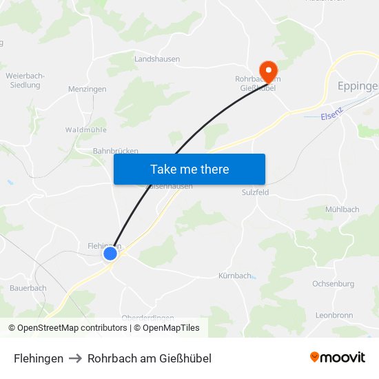 Flehingen to Rohrbach am Gießhübel map