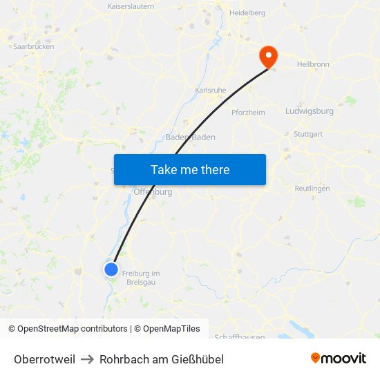 Oberrotweil to Rohrbach am Gießhübel map