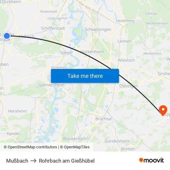Mußbach to Rohrbach am Gießhübel map