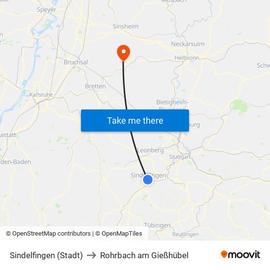 Sindelfingen (Stadt) to Rohrbach am Gießhübel map