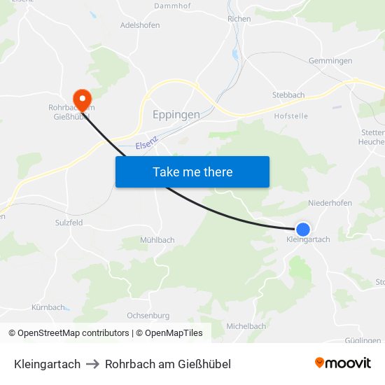 Kleingartach to Rohrbach am Gießhübel map