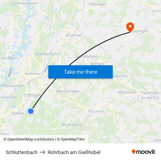 Schluttenbach to Rohrbach am Gießhübel map