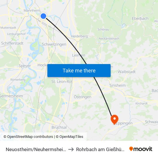 Neuostheim/Neuhermsheim to Rohrbach am Gießhübel map