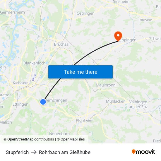 Stupferich to Rohrbach am Gießhübel map