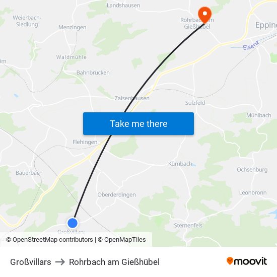Großvillars to Rohrbach am Gießhübel map
