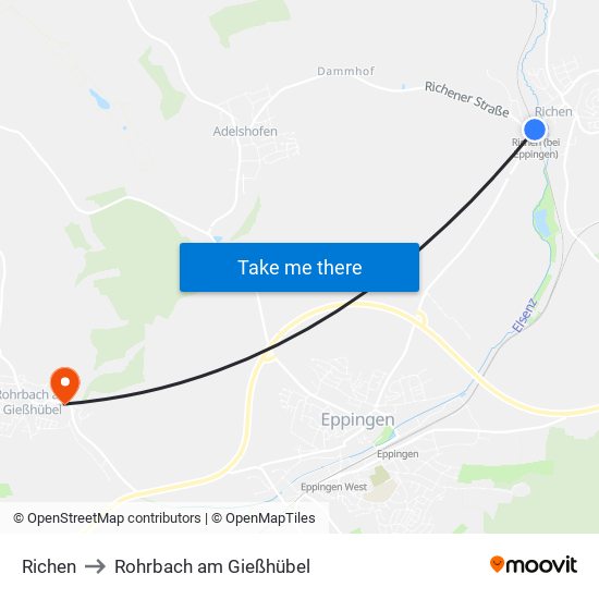 Richen to Rohrbach am Gießhübel map