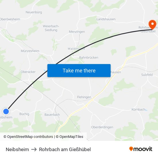 Neibsheim to Rohrbach am Gießhübel map