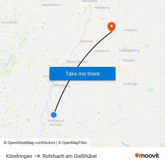 Köndringen to Rohrbach am Gießhübel map