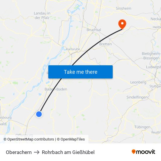 Oberachern to Rohrbach am Gießhübel map