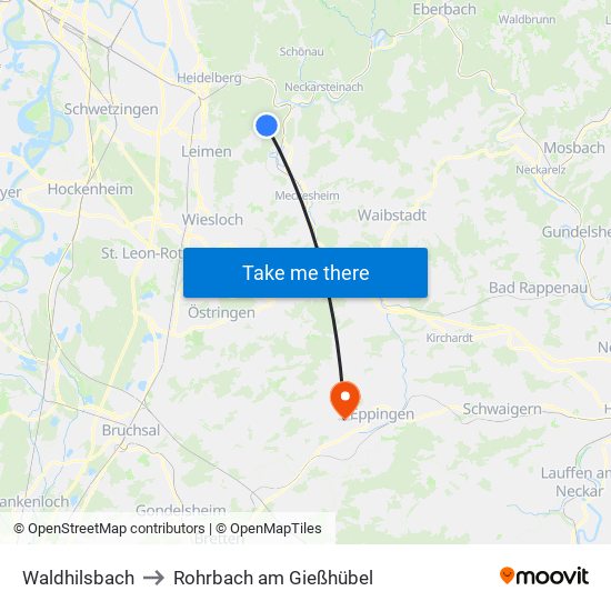 Waldhilsbach to Rohrbach am Gießhübel map