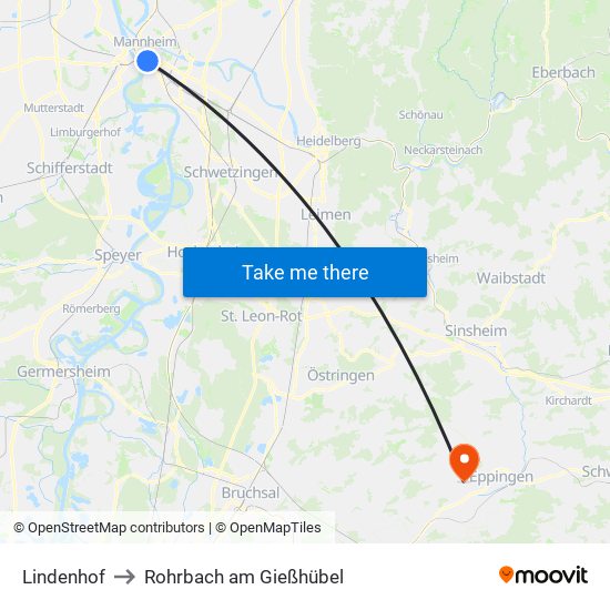 Lindenhof to Rohrbach am Gießhübel map