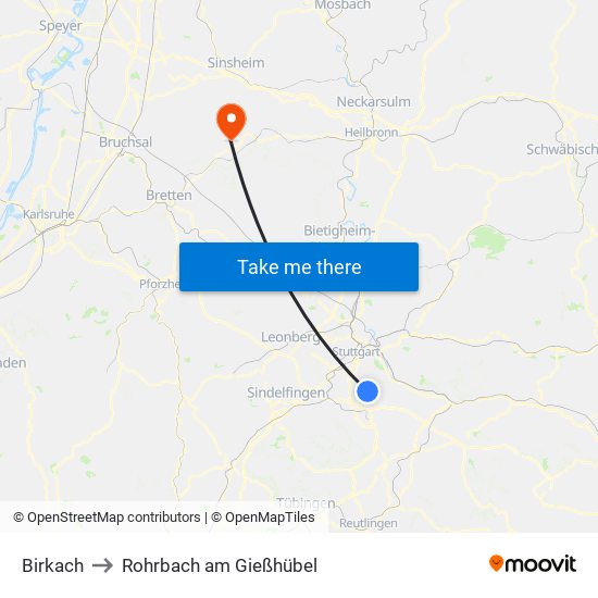 Birkach to Rohrbach am Gießhübel map