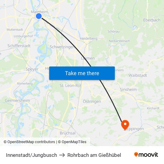 Innenstadt/Jungbusch to Rohrbach am Gießhübel map